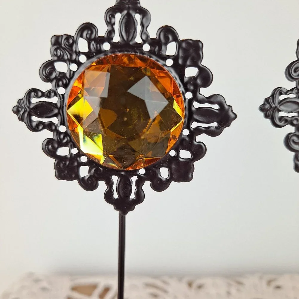Set of 3 Pier1 Jeweled Flower Style Photo / Recipe Card Holders